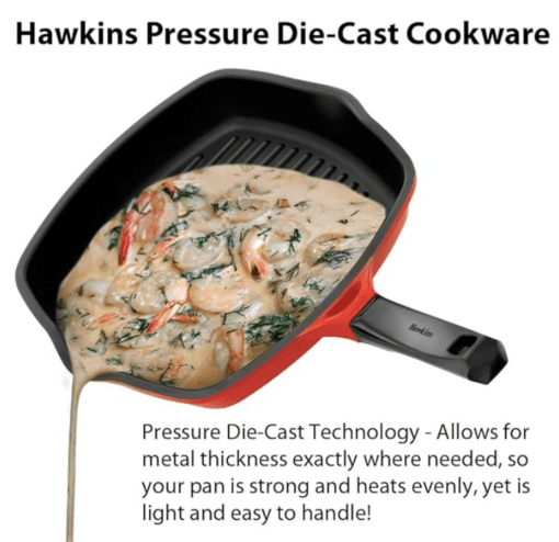 Hawkins 30 cm Grill Pan, Non Stick Die Cast Grilling Pan, Square Grill Pan for Gas Stove, Ceramic Coated Pan, Roast Pan, Red (DCGP30) - Image 2